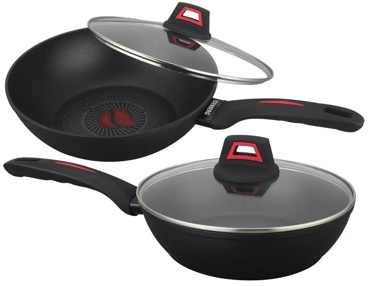 Глибока антипригарна сковорода з кришкою WOK Benson 24см BN-834