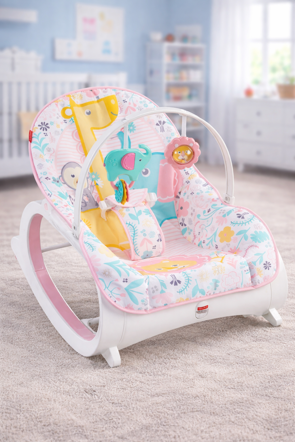 Дитяче крісло-гойдалка Fisher Price / Дитячий шезлонг з музичною підвіскою та регульованою спинкою