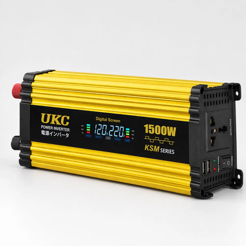 Автомобільний інвертор Жовтий / Перетворювач напруги з 12-220V, 1500Вт, 2хUSB