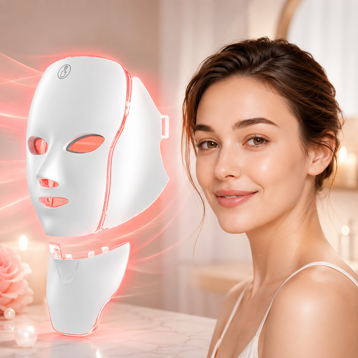 Світлодіодна LED маска для обличчя та шиї 7в1 / Професійна LED-маска для світлотерапії обличчя та шиї 7 кольорів