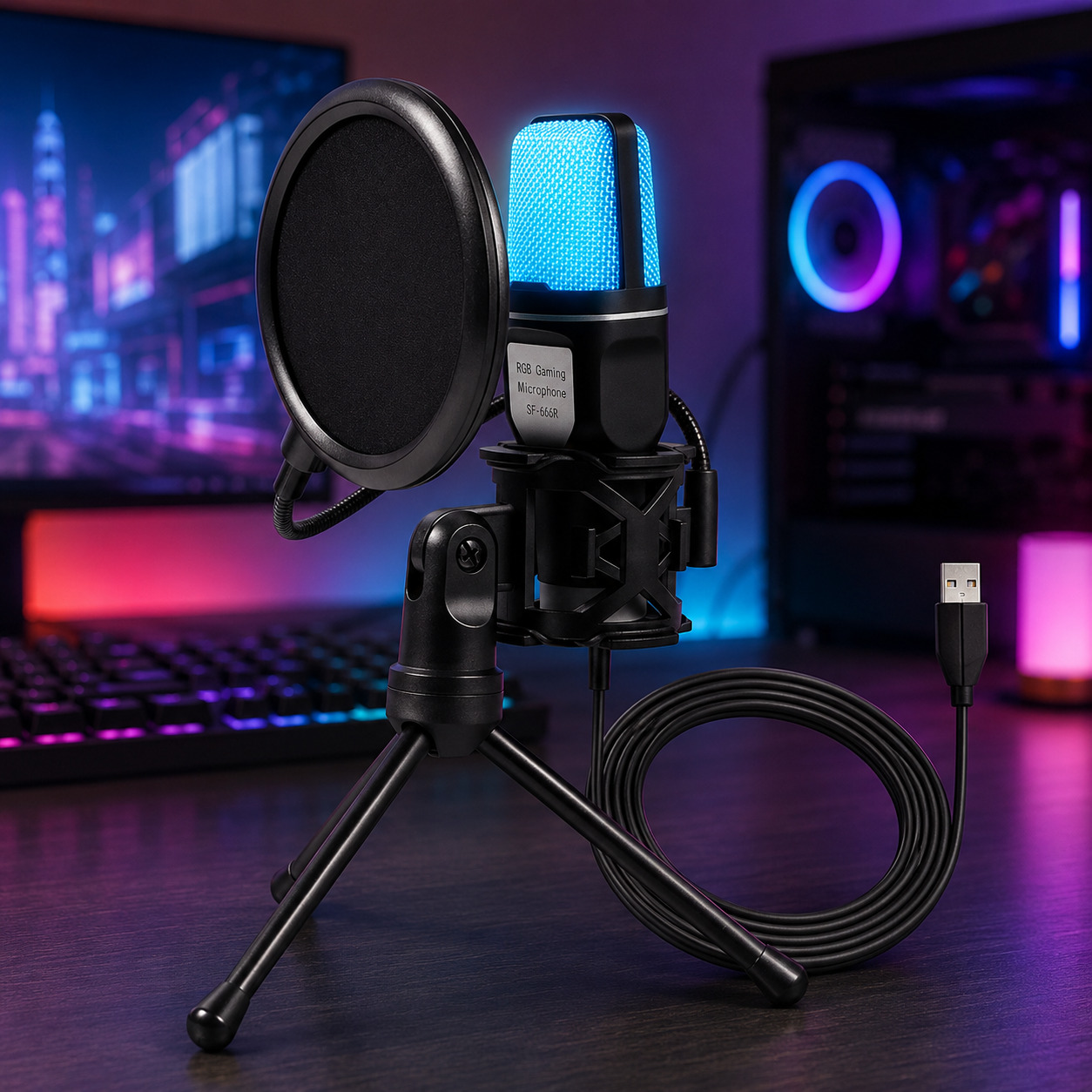 Конденсаторний мікрофон Yanmai SF666R USB з RGB-підсвічуванням