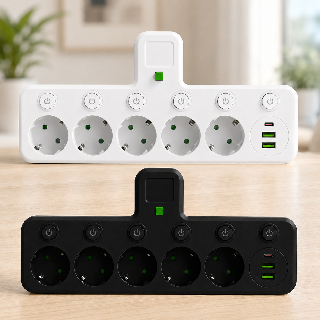 Мережевий фільтр 5 розеток + USB/адаптер на 5 розеток + USB з індивідуальними кнопками та LED-підсвічуванням