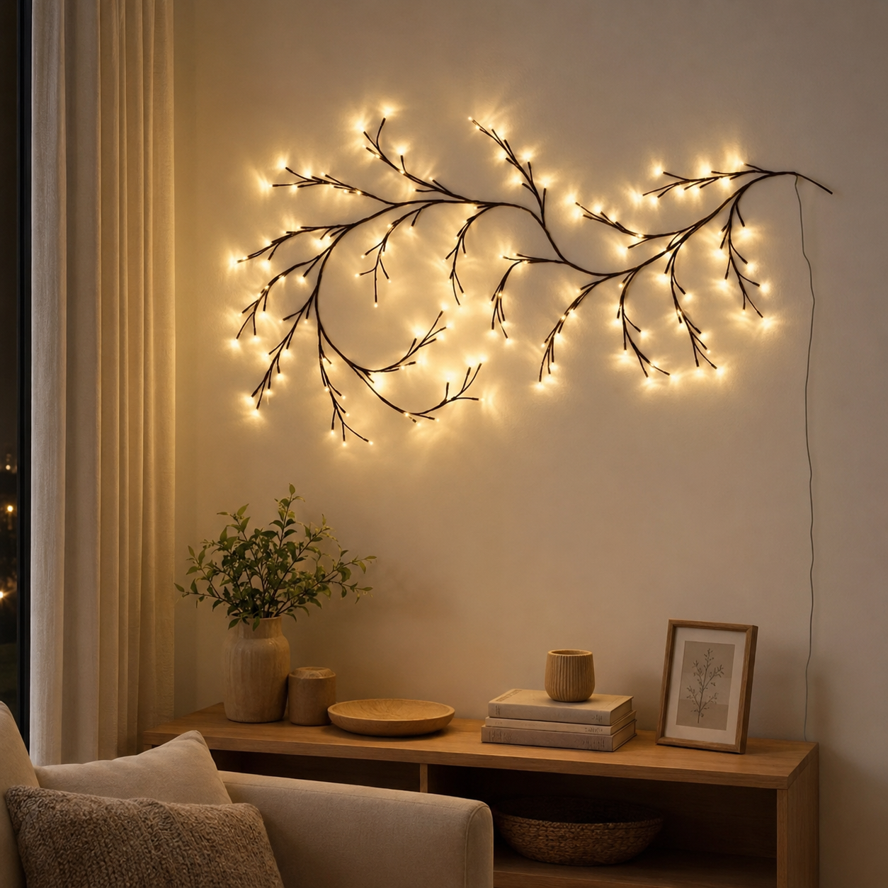 Світлодіодна гілка світильник декоративний 108 LED / Декоративний настінний світильник у формі лози / Гірлянда на USB
