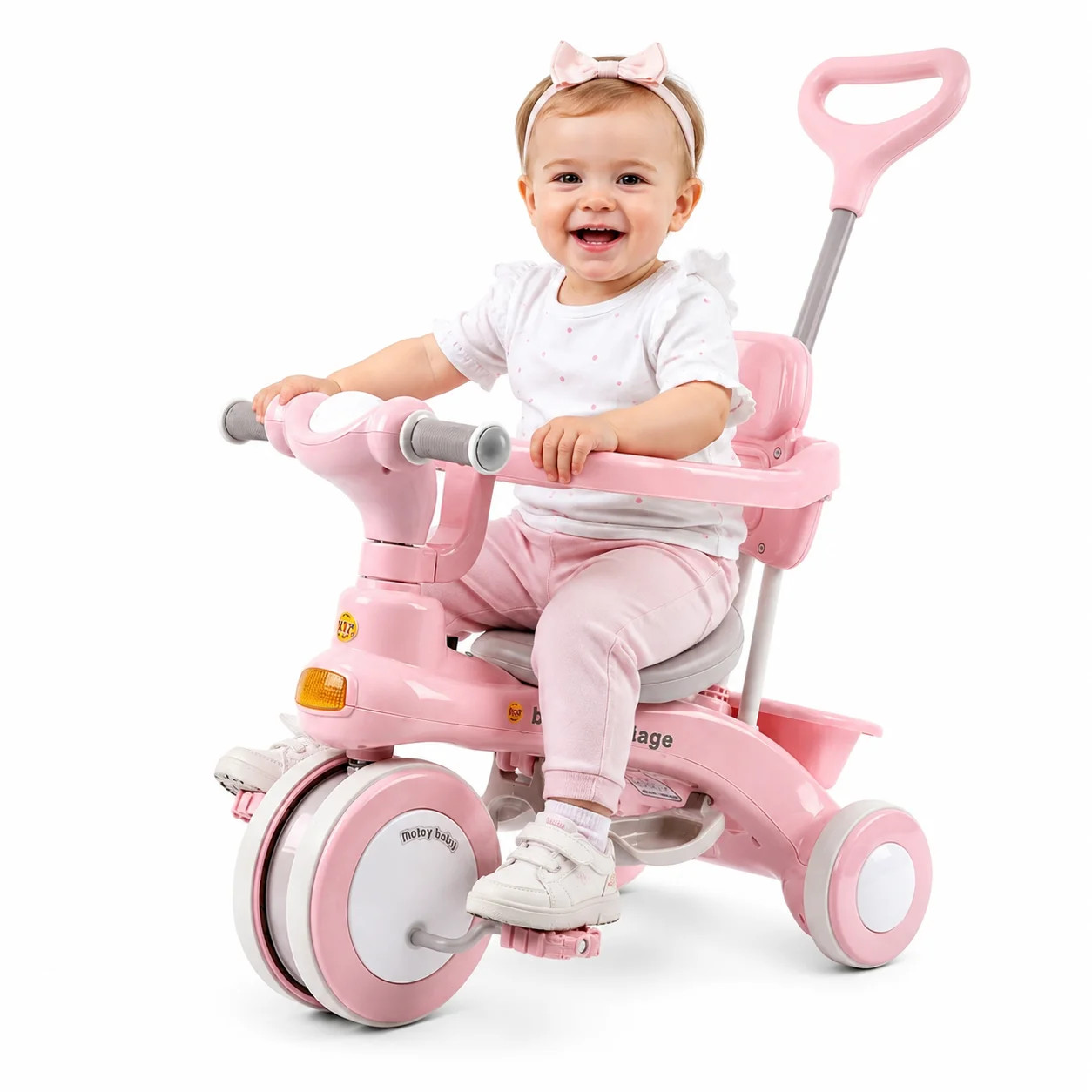 Дитячий триколісний велосипед Baby Carriage 588 рожевий з батьківською ручкою • Велосипед-коляска Baby Carriage 588 для малюків з кошиком