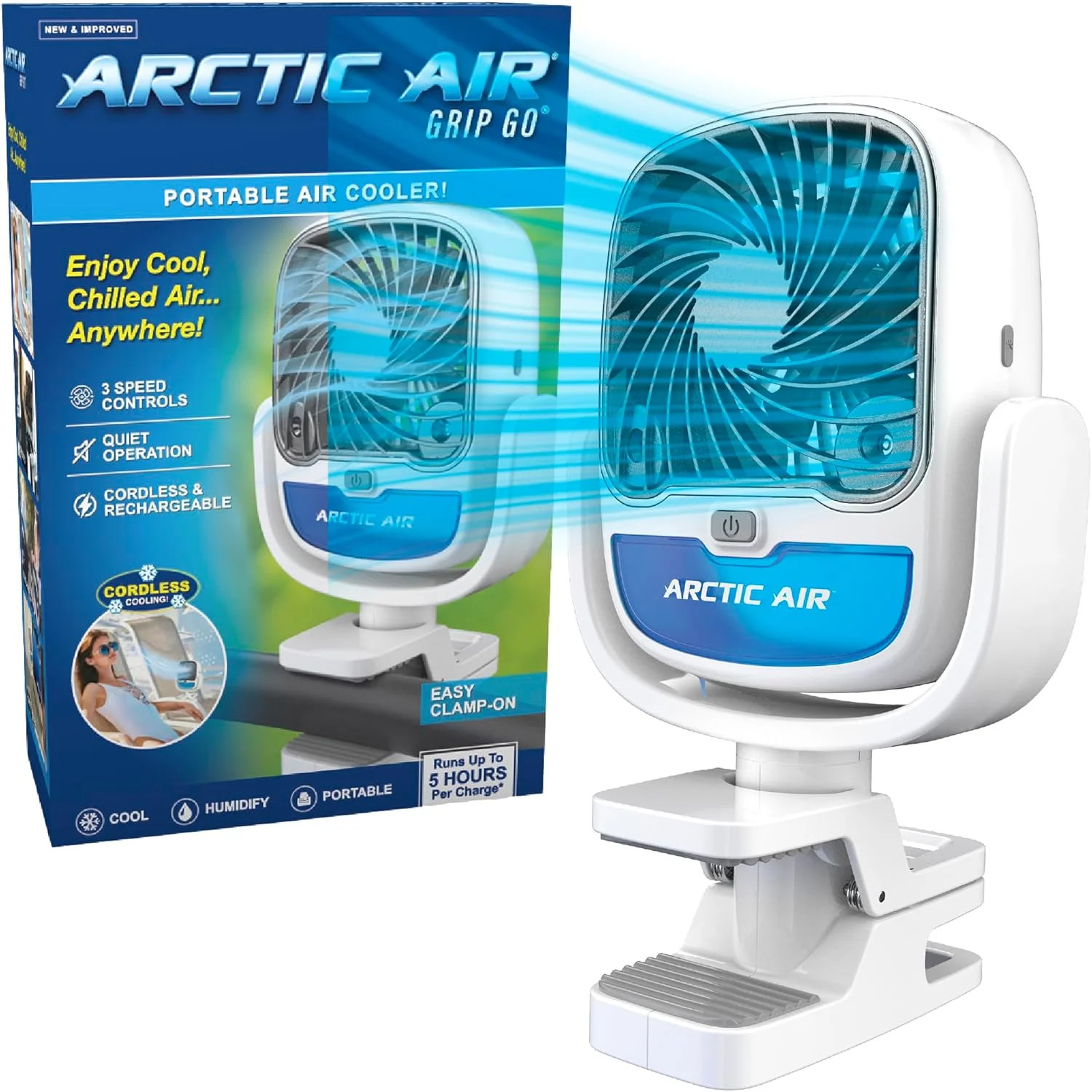 Акумуляторний вентилятор Arctic Cool Clamp з прищіпкою та USB-зарядкою • Портативний вентилятор Arctic Cool Clamp на затискачі для дому, офісу, коляски, авто та відпочинку