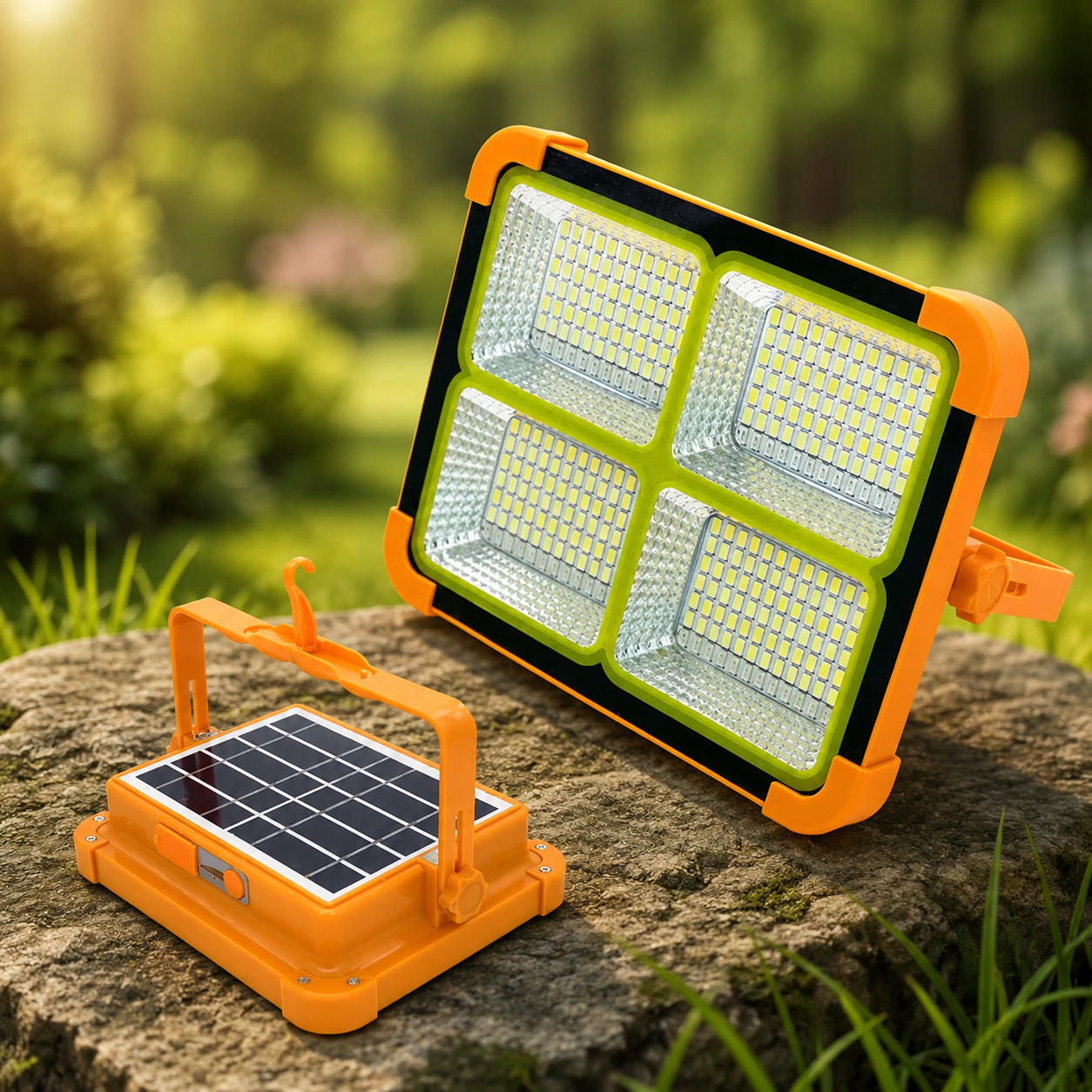 Акумуляторний прожектор із сонячною панеллю 100W / Світлодіодний Solar LED ліхтар 2400mAh