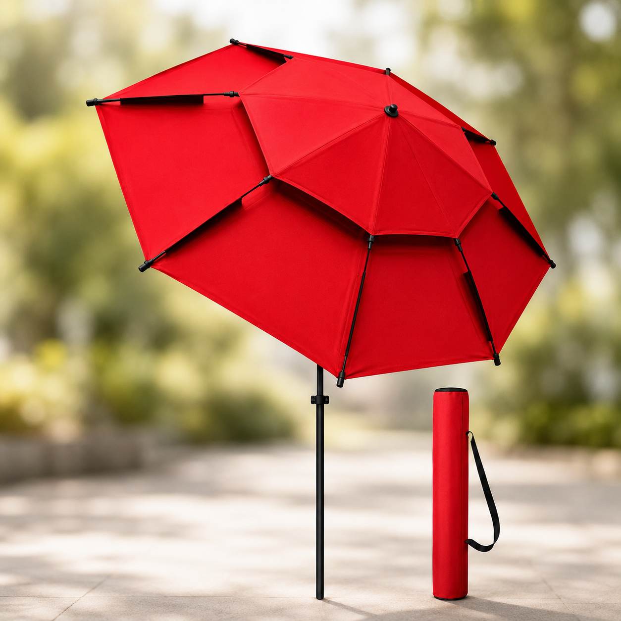 Червона Парасолька туристична з чохлом 210 см / Восьмикутна парасолька для риболовлі, кемпінгу та пляжу