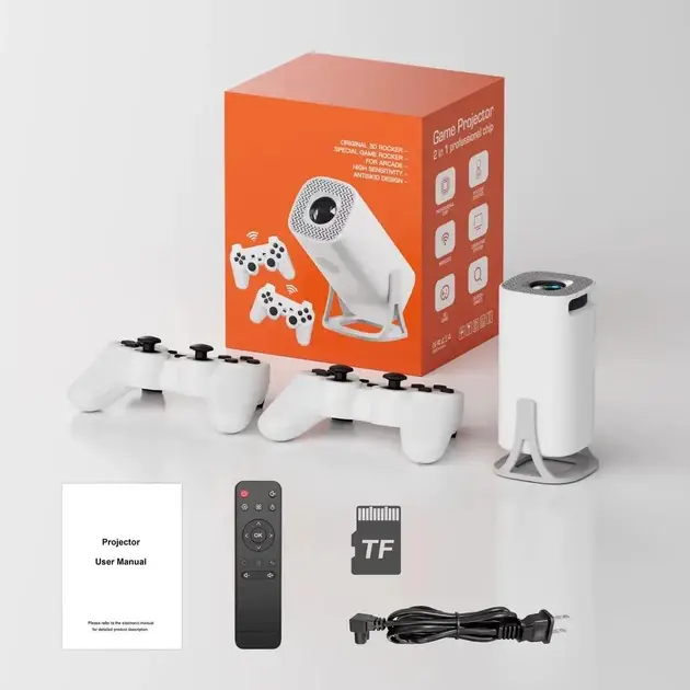 Проєктор відеоігровий із джойстиками + пульт керування Android Projector HA-199 Білий