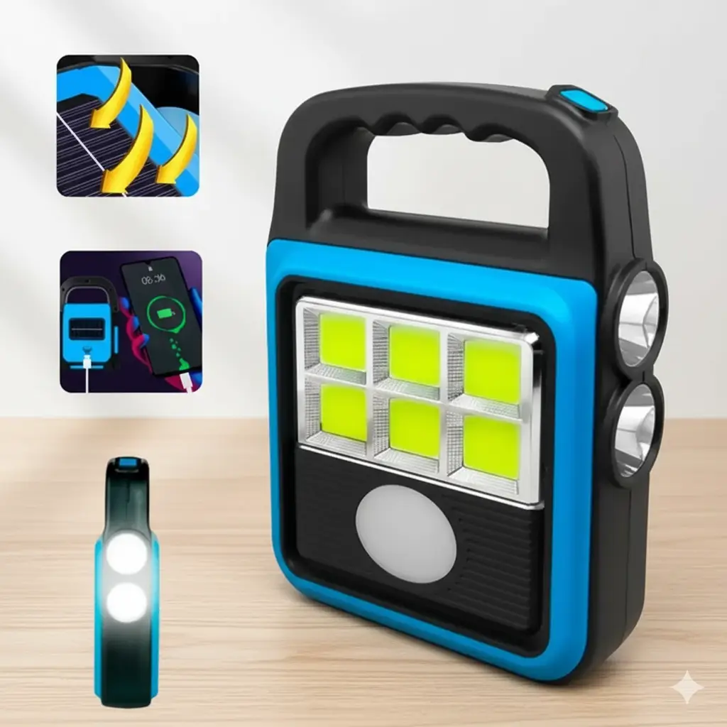 Ліхтар прожектор USB із сонячною панеллю та повербанком Solar LED light HS-8020 60 Вт водозахисту IP65
