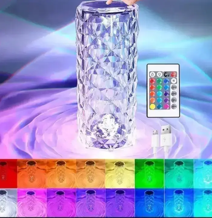УЦІНКА! Настільна акумуляторна лампа з пультом 22 см нічник Троянда RGB Crystal Rose.(Плохе паковання 3274)
