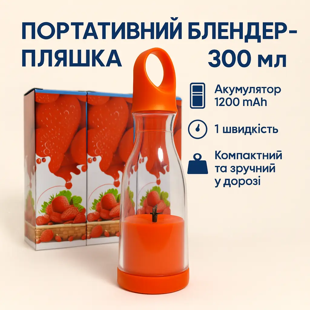 ОЧЕНКА! Портативний блендер пляшка 300 мл Акумуляторний на 1200 mAh Переносний компактний міксер (Триця на корпусі 3293)