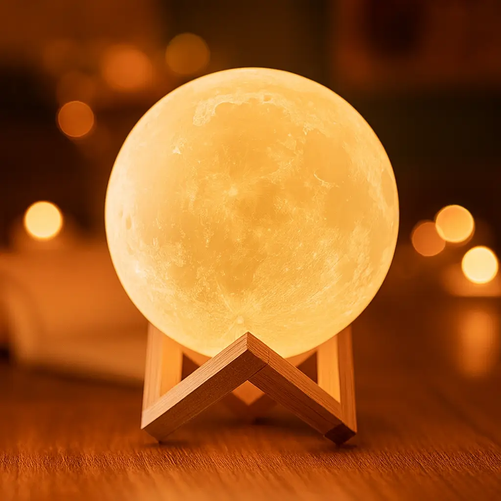 УЦІНКА! Світильник-нічник 3D шар Місяць Moon Lamp на дерев'яній підставці 15 см (Плохе паковання 3301)