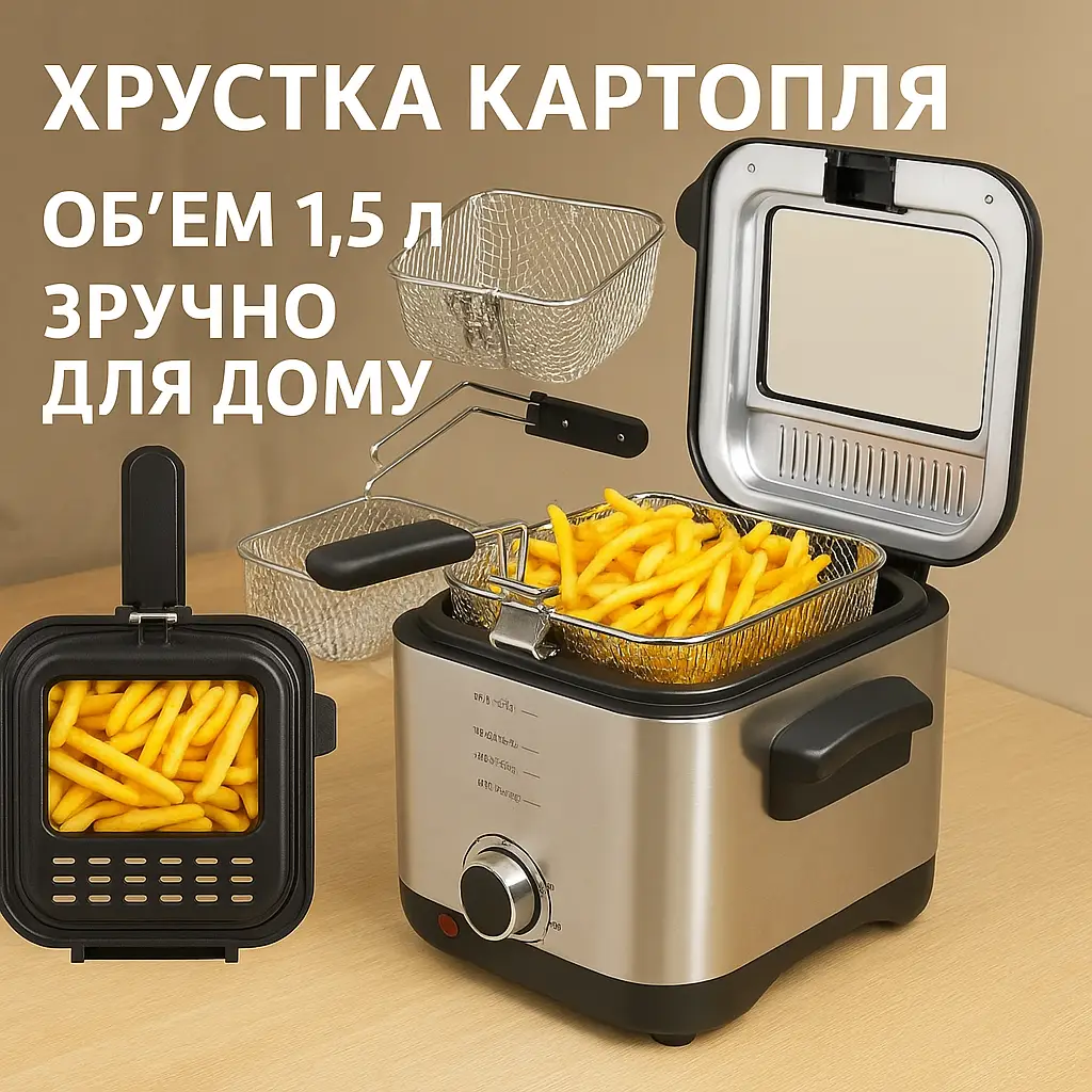 Фритюрниця Crownberg CB-5542 1,5 л 1200 Вт з терморегулятором і антипригарною чашею