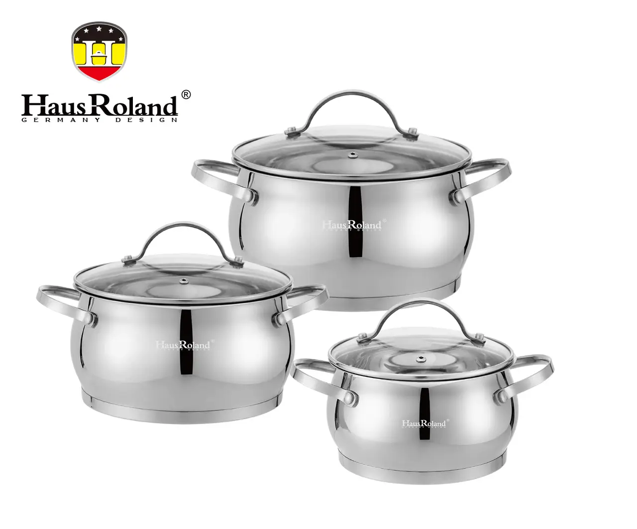 Набір каструль Haus Roland HR114-1, 3 шт. з неіржавкої сталі 1,9/2,7/3,6 л. Сріблястий (HR114-1)