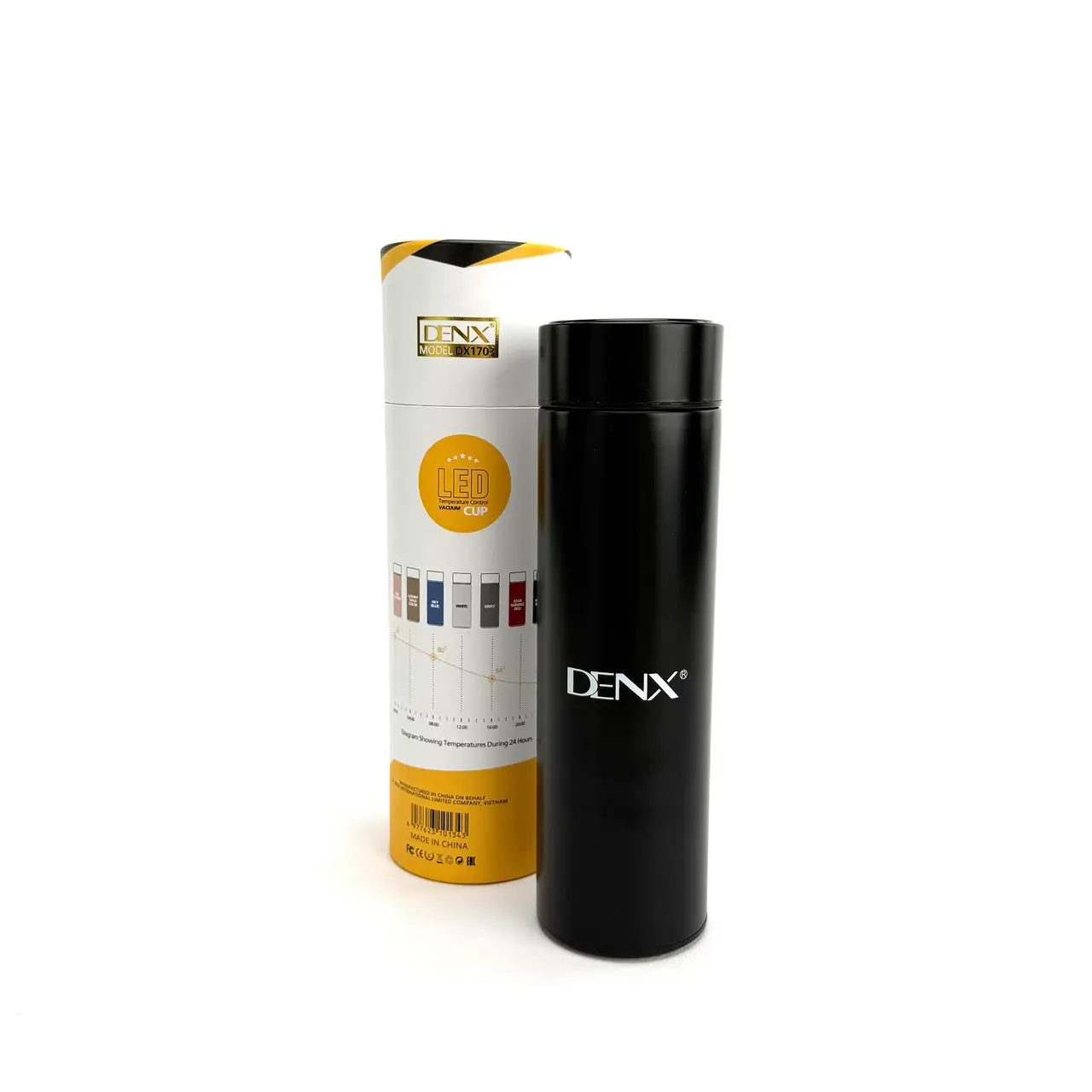Термос DENX DX1703 500 мл із датчиком температури та ситечком. Чорний (DX1703)