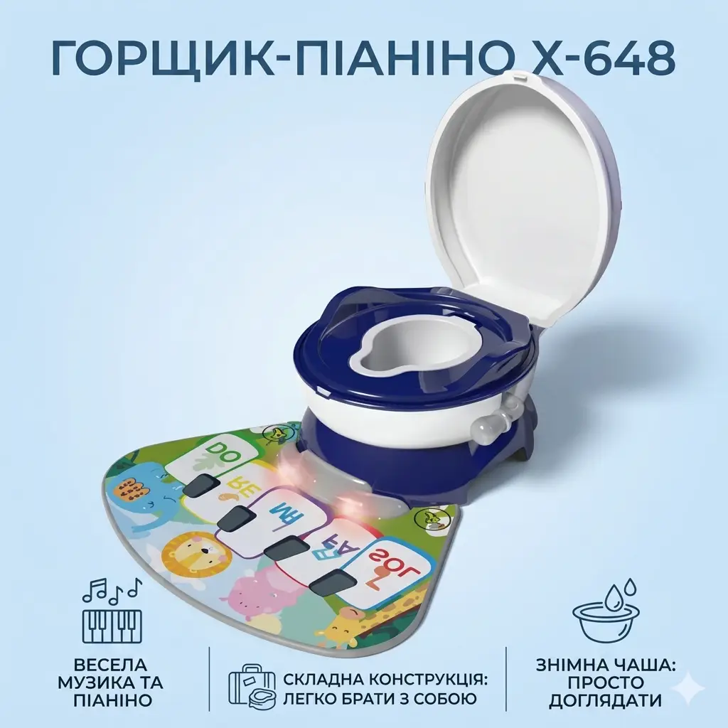 Портативний складаний горщик для дітей із музикою / Дитячий горщик з килимком-піаніно X-648