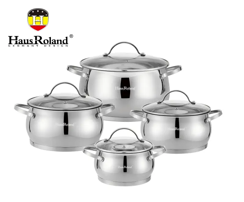 Набір каструль Haus Roland HR114-2, 4 шт. з неіржавкої сталі 1,9/2,7/3,6/6,1 л. Сріблястий (HR114-2)