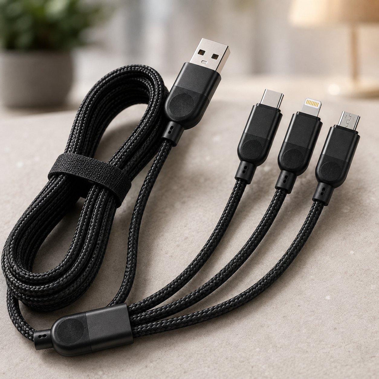 Кабель 3 в 1 для заряджання USB з роз'ємами Type-C, Lightning та Micro USB / Кабель швидка зарядка до 6A 26X-202