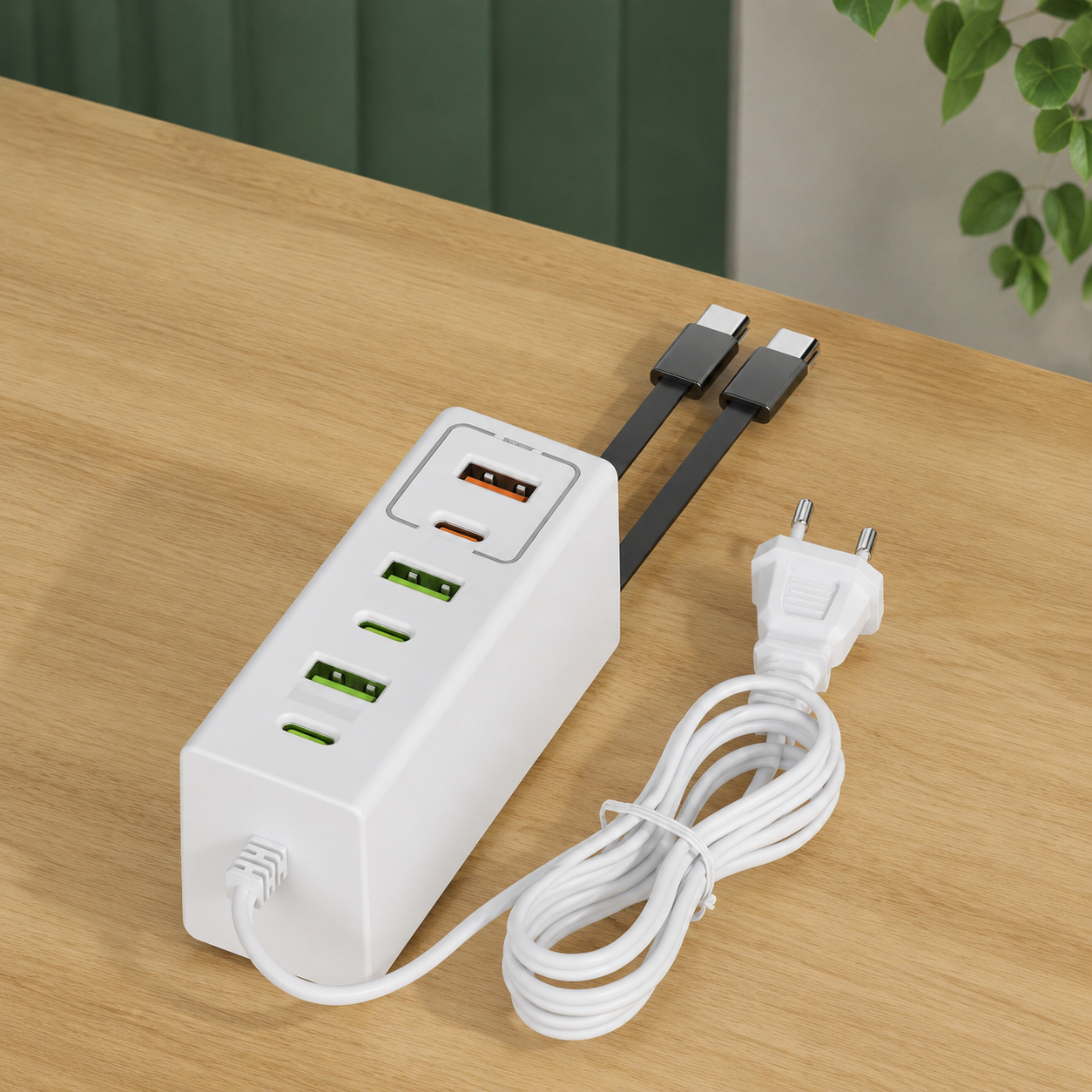 Мережевий зарядний пристрій 120 W з 3 USB та 3 Type-C / Адаптер швидкого заряджання / Універсальний адаптер живлення 26X-203
