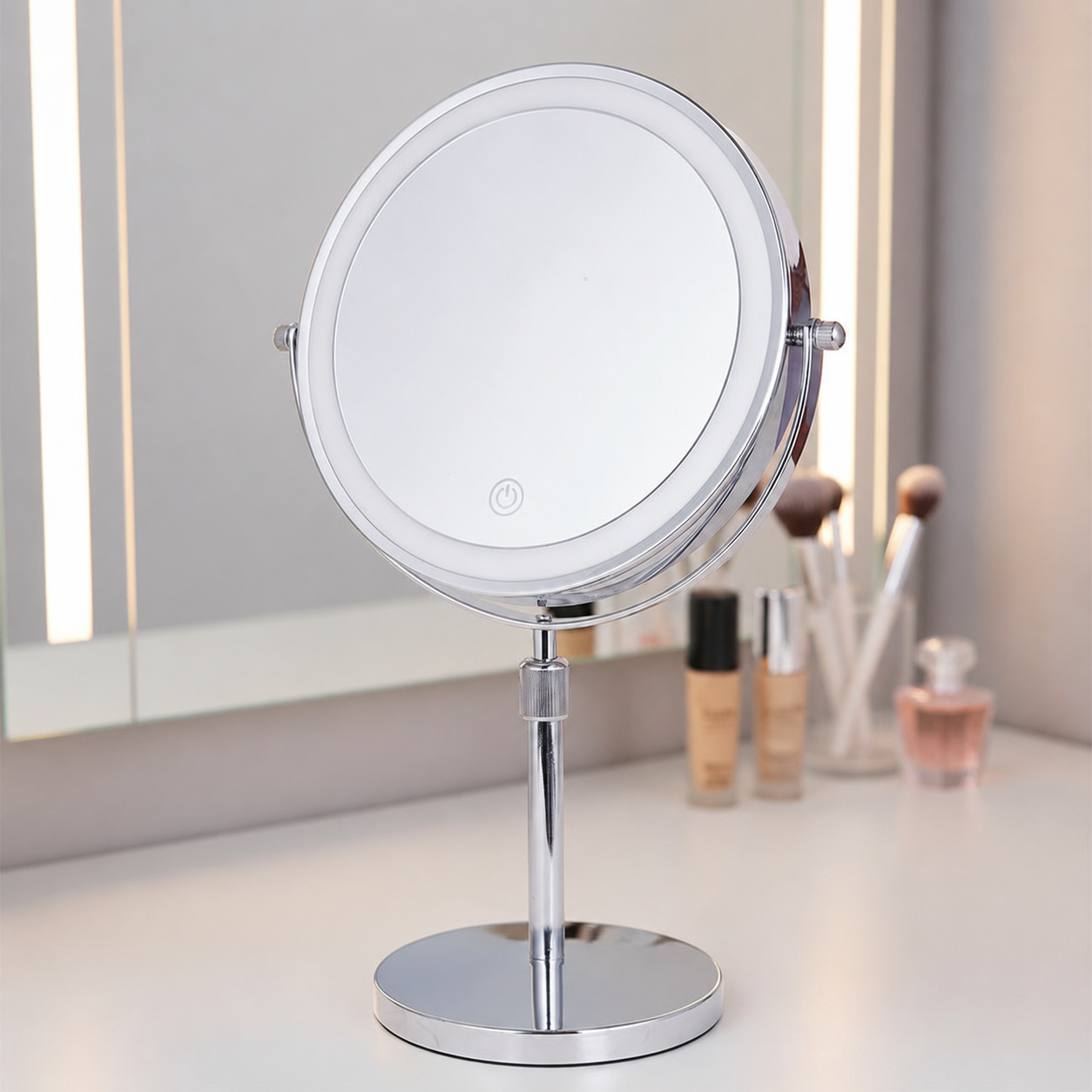 Двостороннє дзеркало для макіяжу 8″ з LED підсвічуванням збільшення 10X