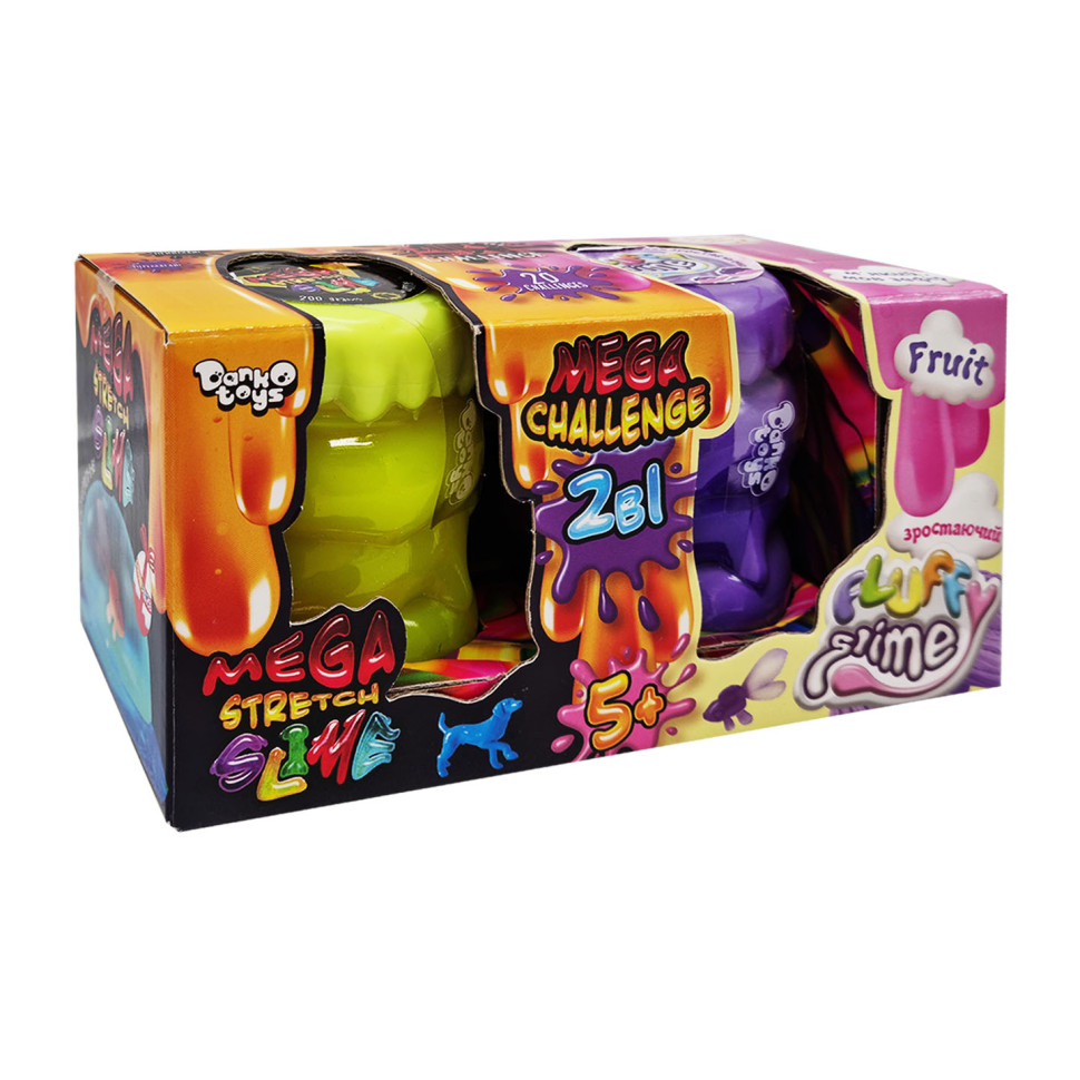 В'язка маса "2 в 1 "Mega Stretch Slime" та "Fluffy Slime" FLS-03-01U укр Жовто-фіолетовий