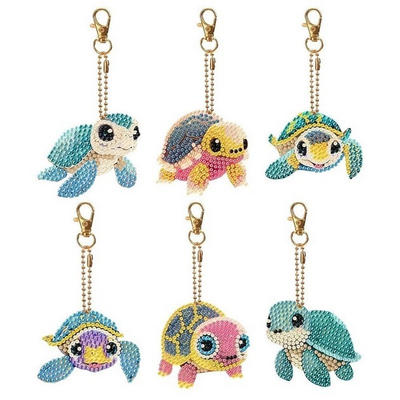 Набір брелків для алмазної мозаїки "Черепашки" BR37 з інструментами 6 шт