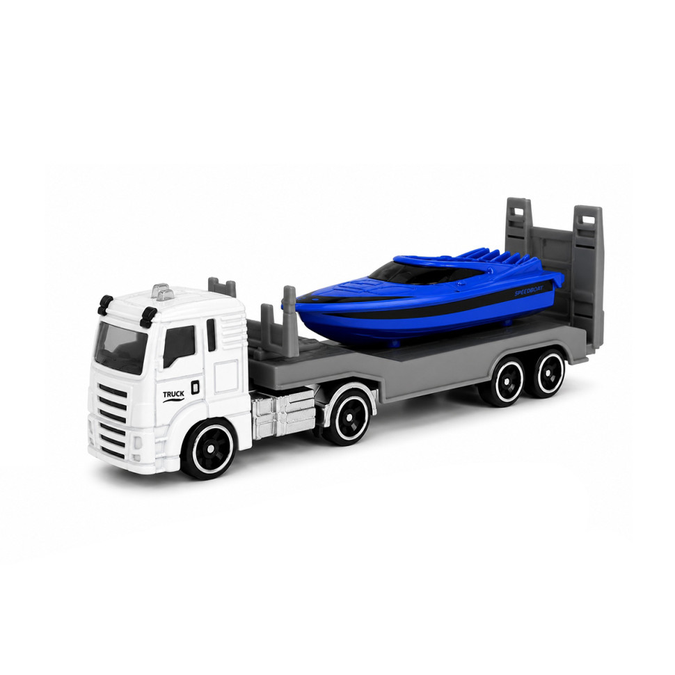 Дитяча автомодель "Вантажівка з моторним човном" TechnoDrive 250424CG-2, масштаб 1:64