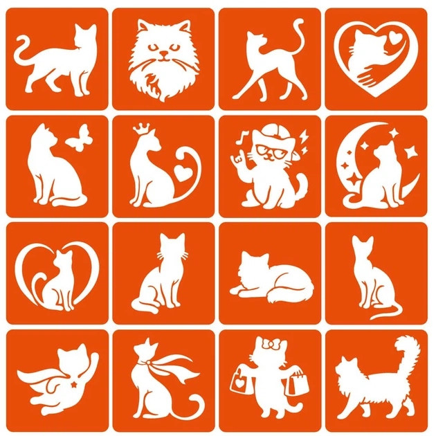 Набір трафаретів для біо-тату "Котики" Fresh Tattoo cats-6x6-16