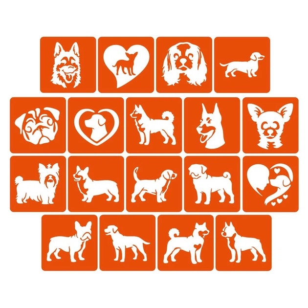 Набір трафаретів для біо-тату "Собаки" Fresh Tattoo dogs-5x5-18