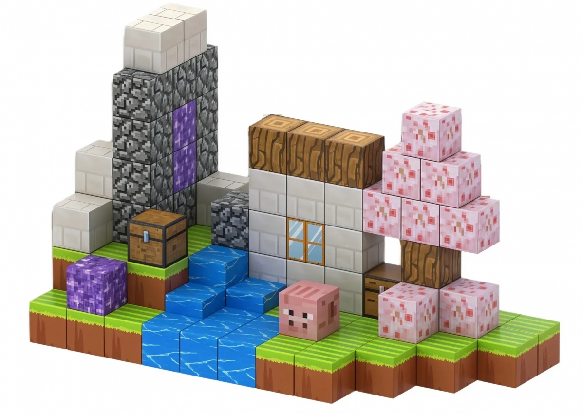 Магнітний конструктор Minecraft Будиночок із деревами Сакури на 110 кубиків