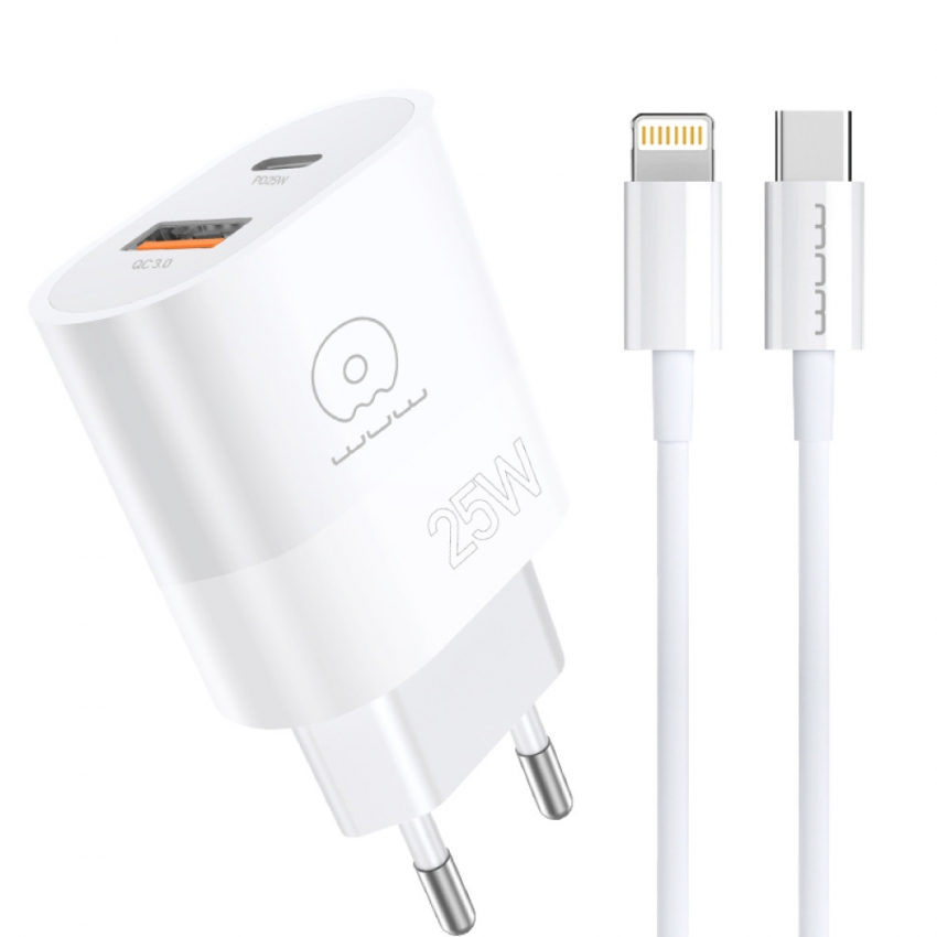 Зарядний пристрій WUW USB-C блок живлення 25W з кабелем Lightning Type-C