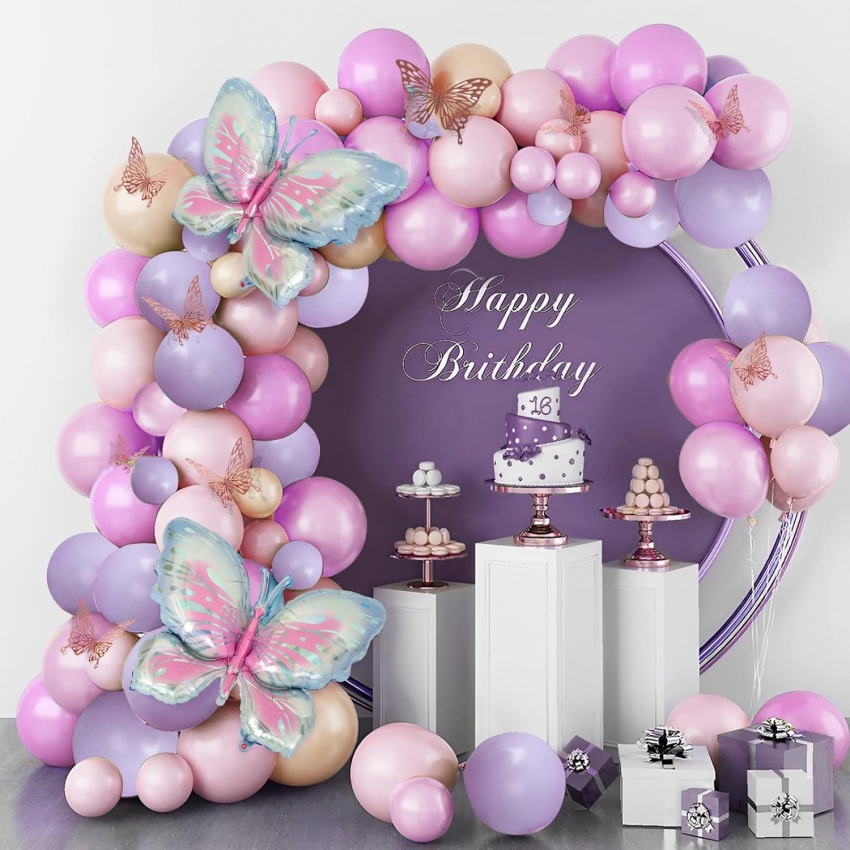 Набір повітряних куль для фотозони 100шт на день народження Happy Birthday Butterfly