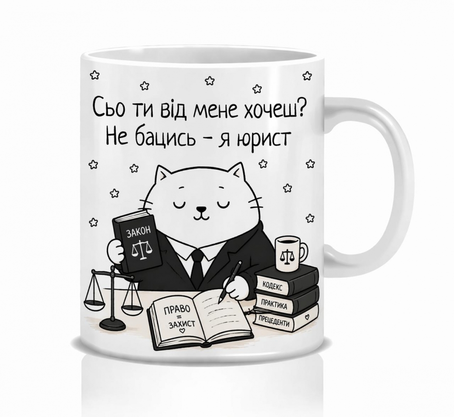 Оригінальна чашка з приколом для юриста, Кіт юрист