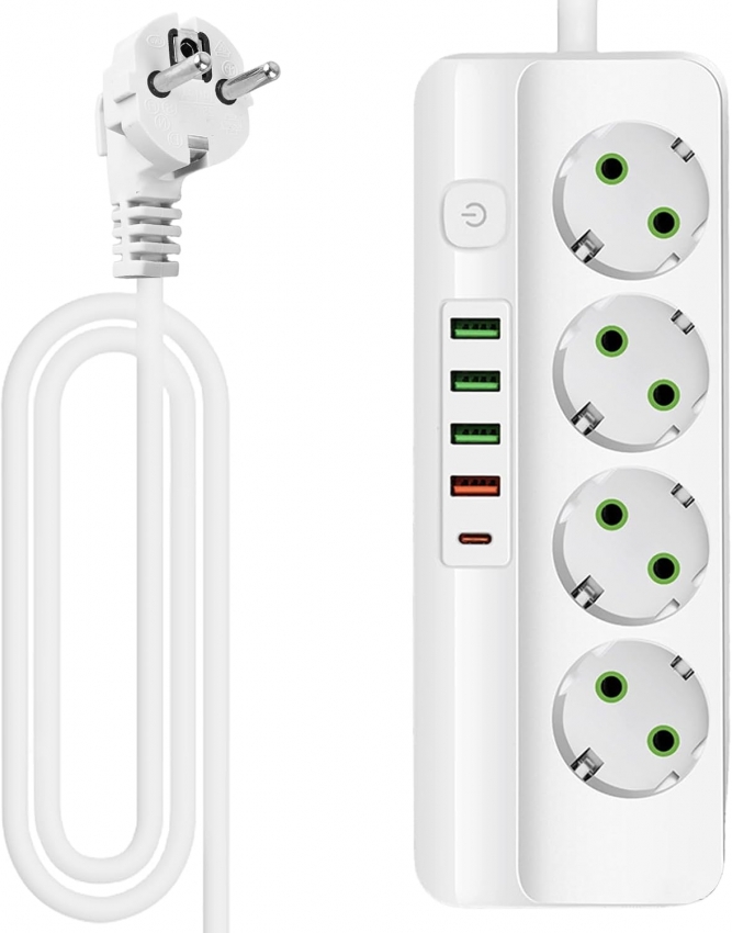 Мережевий фільтр-подовжувач 4 розетки 4USB Type-C Port 3m Glanse
