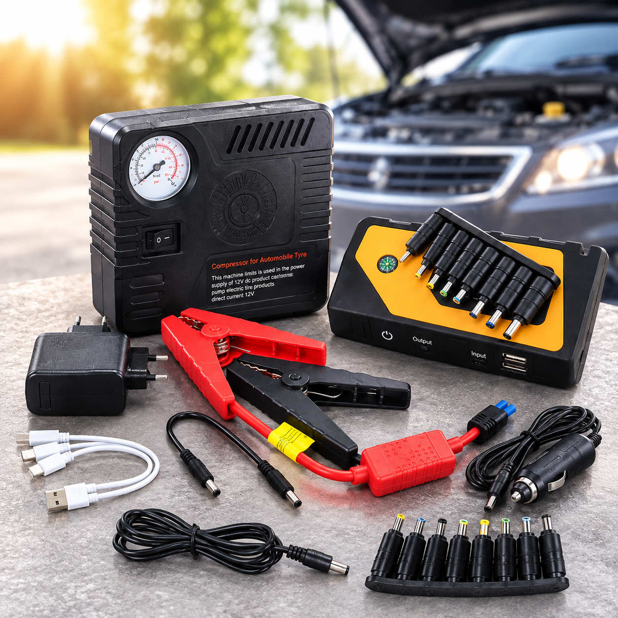 Автомобільний пускозарядний пристрій Jump Starter 9980 мАг з компресором у кейсі