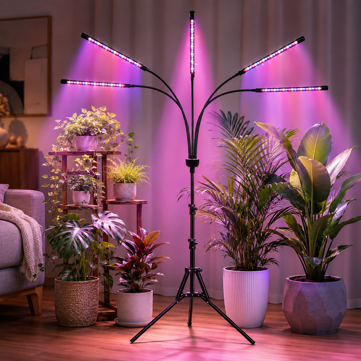 Світлодіодна фітолампа Grow Light для вирощування рослин / Фітолампа для кімнатних рослин на штативі з пультом таймером