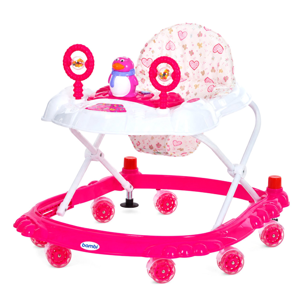 Дитячі Ходунки M 3168-1(Dark-Pink) музичні та світлові ефекти, зі стопором