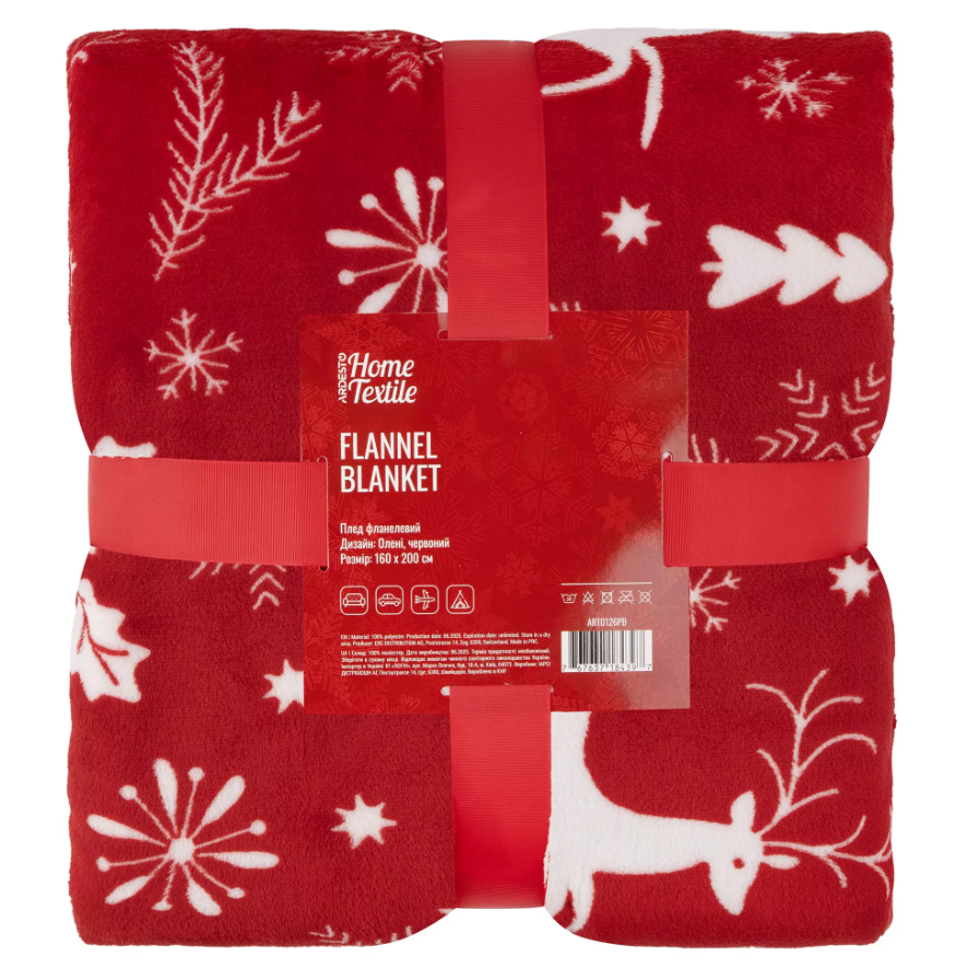 Плед Ardesto Christmas Flannel 160х200см, 100% поліестер, олені, червоний ART0126PB