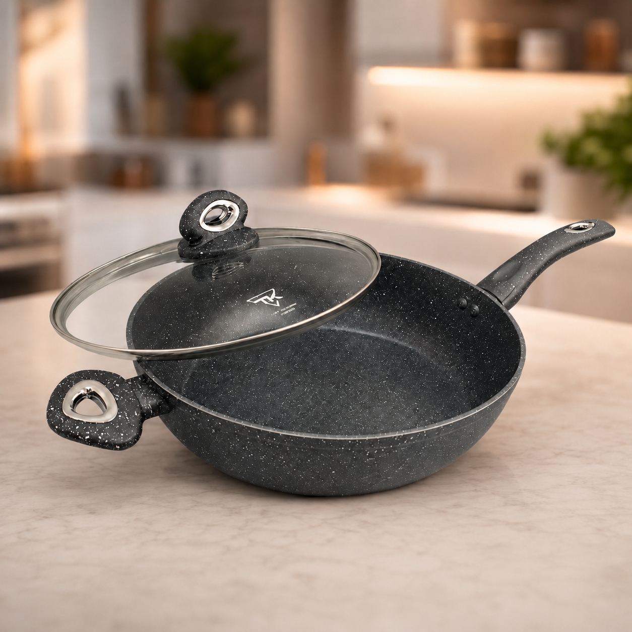 Універсальна сковорода з мармуровим антипригарним покриттям Top Kitchen TK0009 32 см + кришка